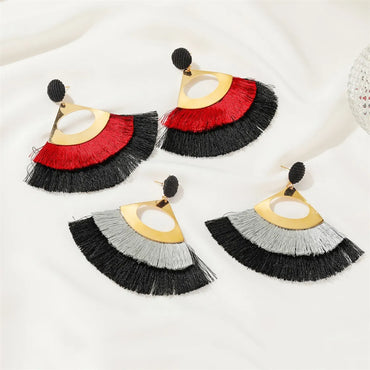 Exaggerated Hollow Tassel Earrings Bohemian Double Fan-shaped Retro Earrings Wholesale