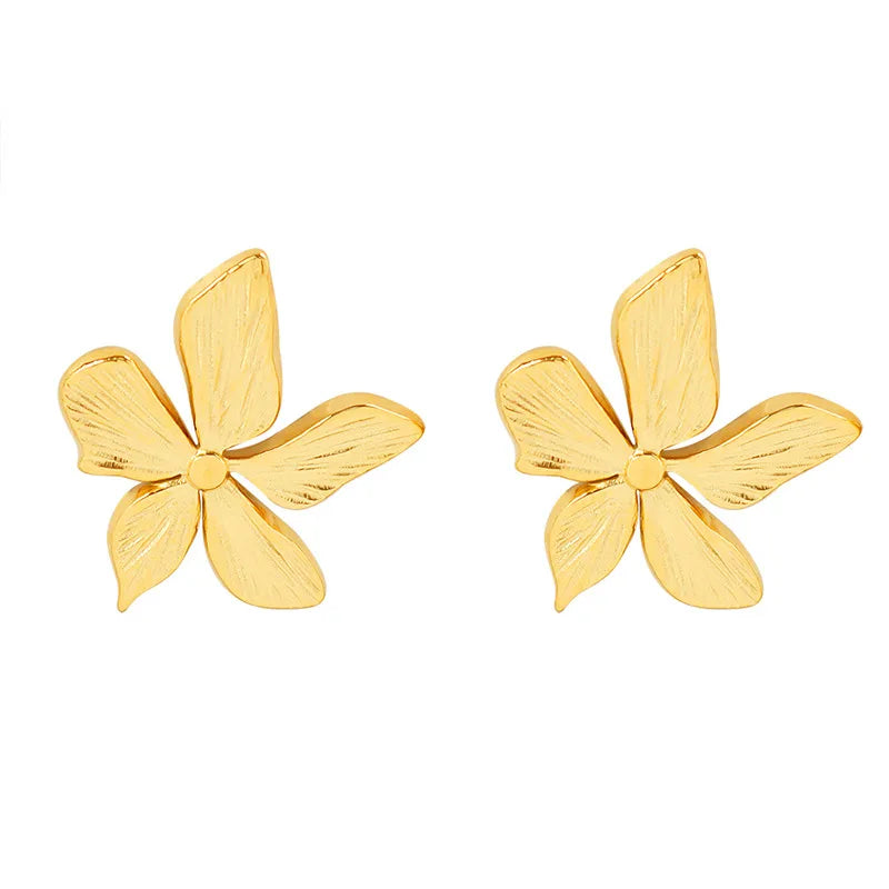 Exaggerated Ins Jewelry Personalized Gold Embossed Petal Earrings Titanium Steel Earrings