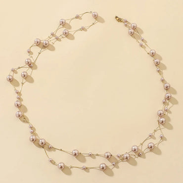 Exaggerated Long Pearl Simple Alloy Multi-layer Necklace Wholesale