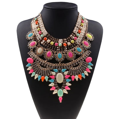 Exaggerated Luxurious Geometric Alloy Inlay Artificial Crystal Women'S Necklace