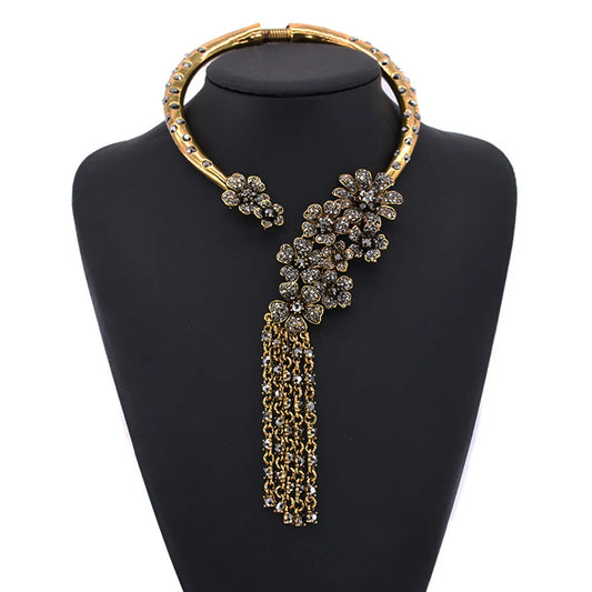 Exaggerated Luxurious Tassel Flower Alloy Inlay Artificial Crystal Women's Necklace