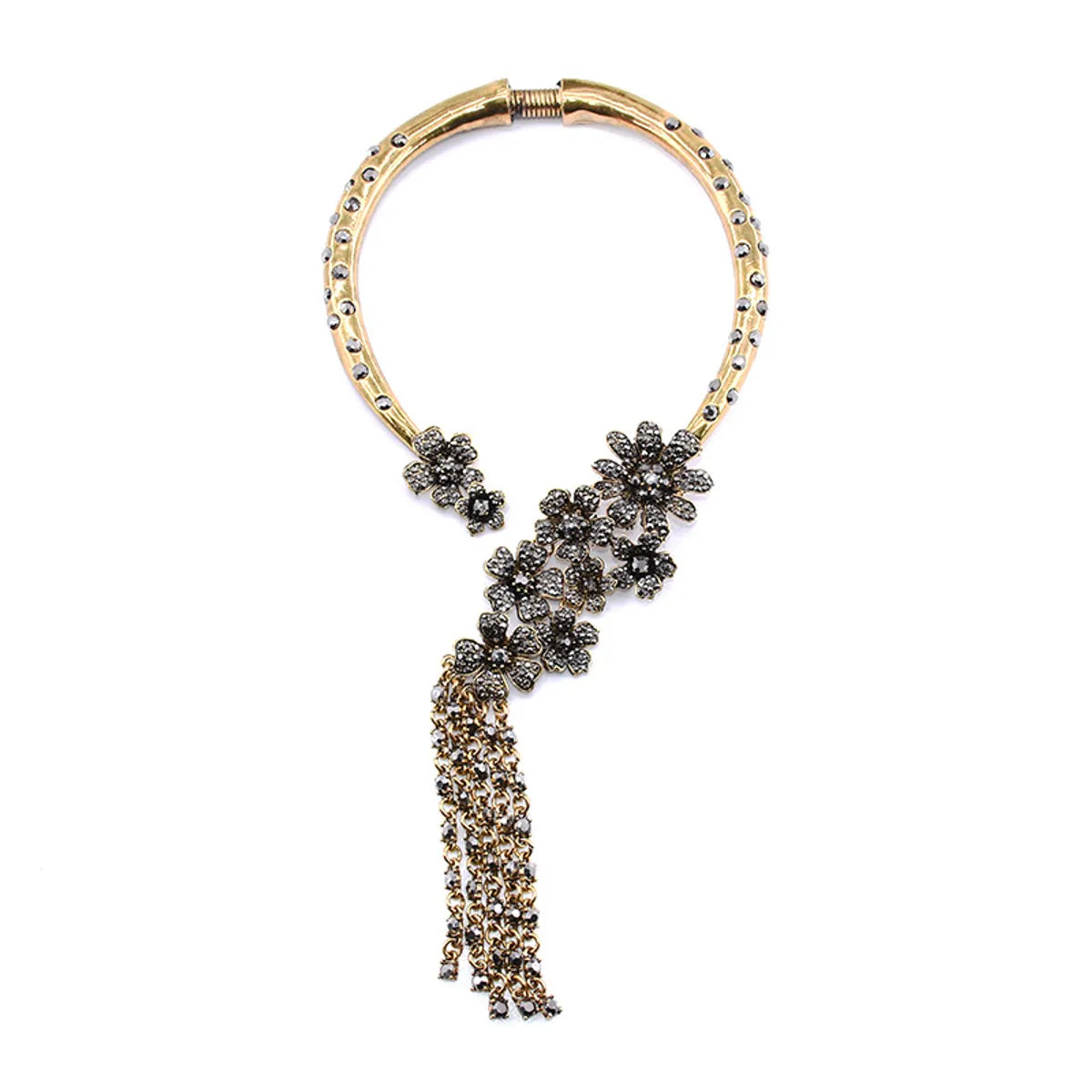 Exaggerated Luxurious Tassel Flower Alloy Inlay Artificial Crystal Women's Necklace