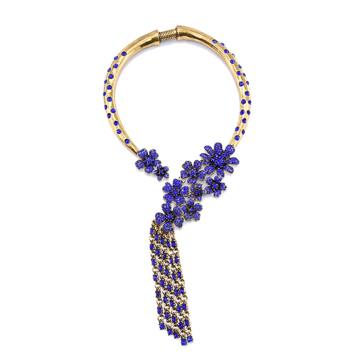 Exaggerated Luxurious Tassel Flower Alloy Inlay Artificial Crystal Women's Necklace