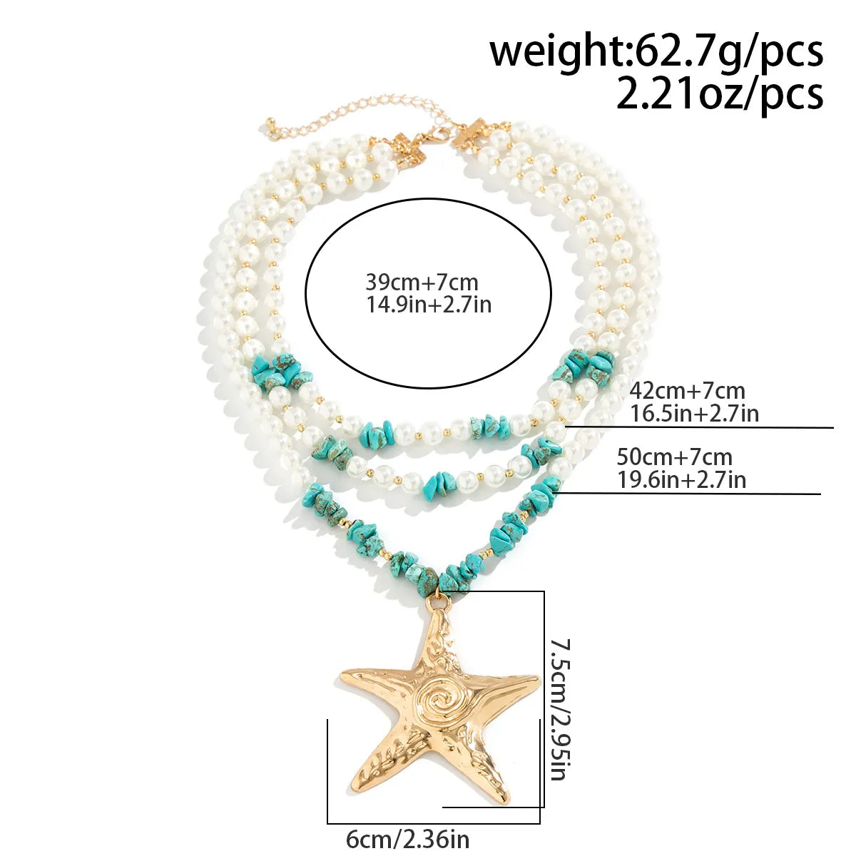 Exaggerated Marine Style Star Imitation Pearl Alloy Beaded Women'S Three Layer Necklace