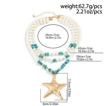 Exaggerated Marine Style Star Imitation Pearl Alloy Beaded Women'S Three Layer Necklace