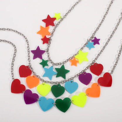 Exaggerated Pentagram Heart Shape Arylic Iron Wholesale Pendant Necklace