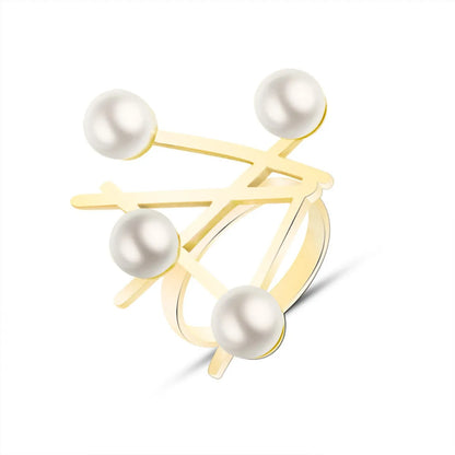 Exaggerated Personality Irregular Pearl Bracelet Ring Set Itanium Steel