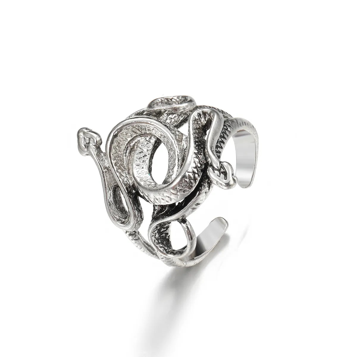 Exaggerated Personality Snake-Shaped Antique Silver Adjustable Open Ring