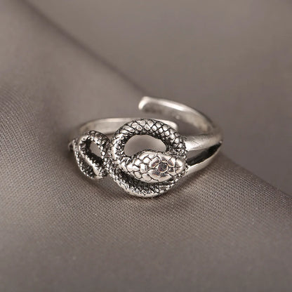 Exaggerated Personality Snake-Shaped Antique Silver Adjustable Open Ring