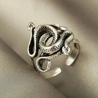 Exaggerated Personality Snake-Shaped Antique Silver Adjustable Open Ring