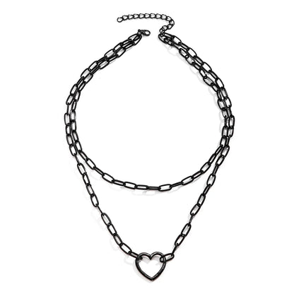 Exaggerated Punk Simple Style Irregular Heart Shape Alloy Iron Hollow Out Women's Necklace