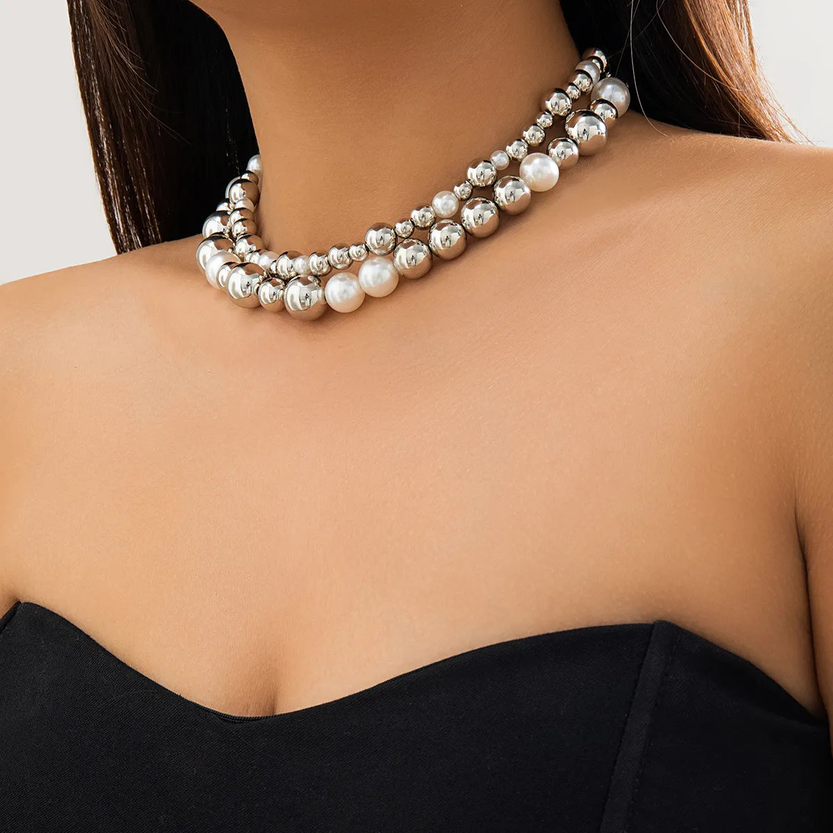 Exaggerated Punk Simple Style Round Imitation Pearl Women'S Necklace