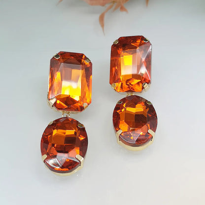 Exaggerated Rectangle Copper Glass Ear Studs 1 Pair