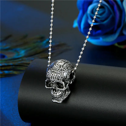 Exaggerated Retro Diamond-Studded Skull Pendant Necklace