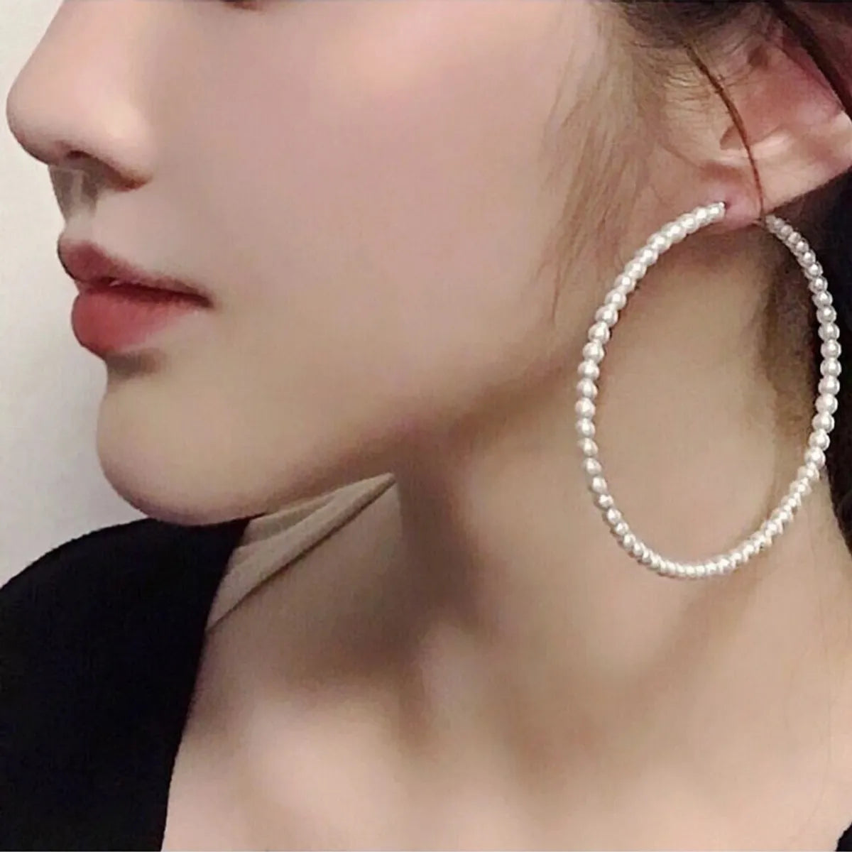 Exaggerated Round Artificial Pearl Imitation Pearl Women's Hoop Earrings 1 Pair