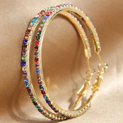 Exaggerated Shiny Round Alloy Inlay Rhinestones Women'S Hoop Earrings