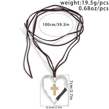 Exaggerated Simple Style Classic Style Cross Heart Shape Alloy Korean Velvet Irregular Tassel Three-dimensional Women's Pendant Necklace