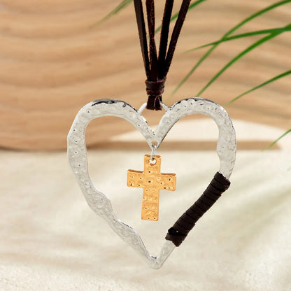 Exaggerated Simple Style Classic Style Cross Heart Shape Alloy Korean Velvet Irregular Tassel Three-dimensional Women's Pendant Necklace