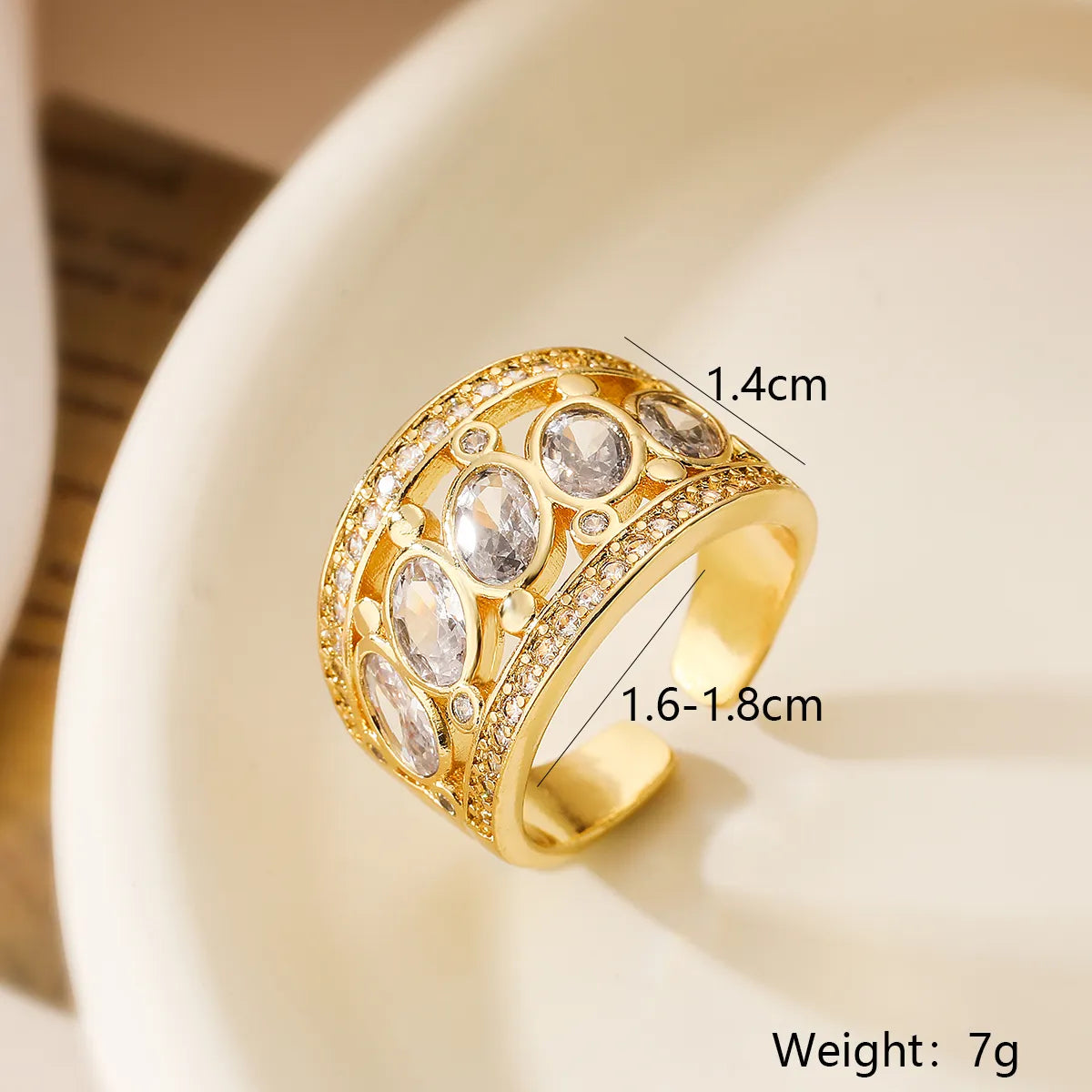 Exaggerated Simple Style Commute Geometric Copper Plating Inlay Zircon 18k Gold Plated Open Rings