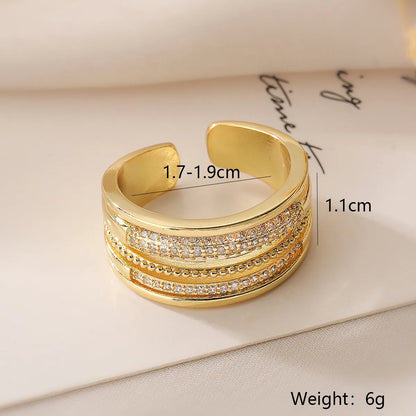 Exaggerated Simple Style Commute Geometric Copper Plating Inlay Zircon 18k Gold Plated Open Rings