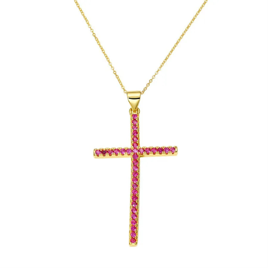 Exaggerated Simple Style Cross Copper Plating Inlay Pearl Zircon Gold Plated Charms