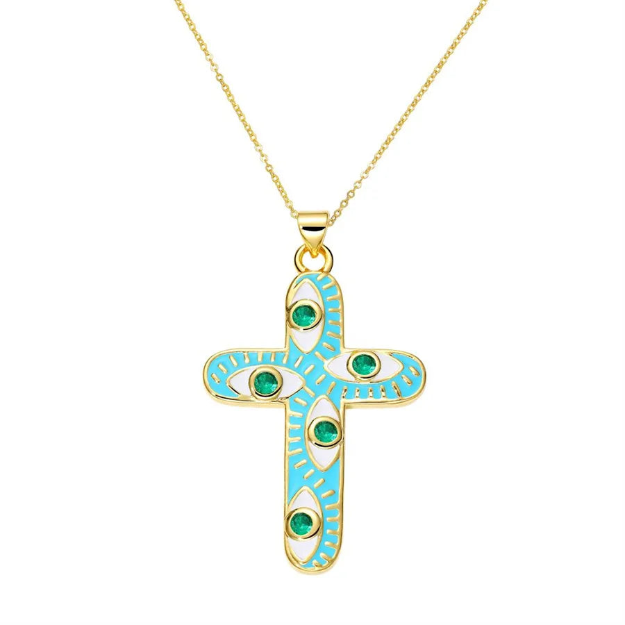 Exaggerated Simple Style Cross Copper Plating Inlay Pearl Zircon Gold Plated Charms