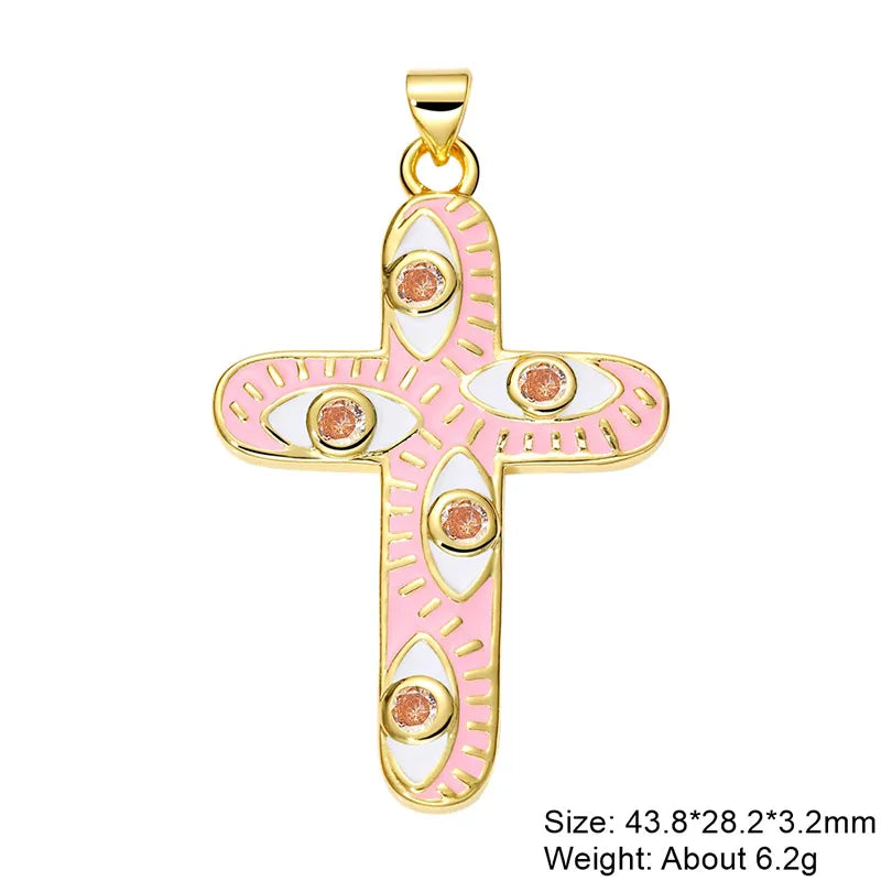 Exaggerated Simple Style Cross Copper Plating Inlay Pearl Zircon Gold Plated Charms