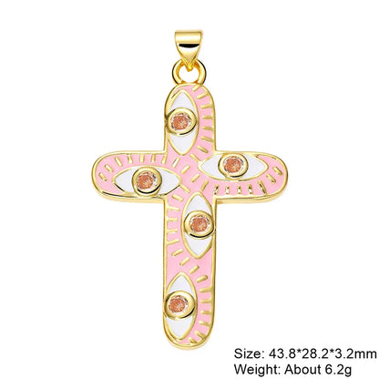 Exaggerated Simple Style Cross Copper Plating Inlay Pearl Zircon Gold Plated Charms