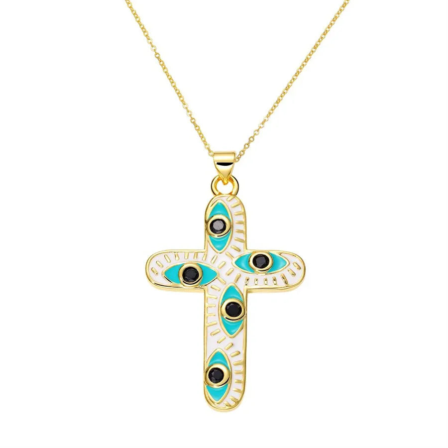 Exaggerated Simple Style Cross Copper Plating Inlay Pearl Zircon Gold Plated Charms