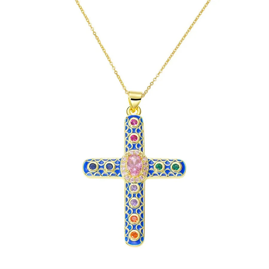 Exaggerated Simple Style Cross Copper Plating Inlay Pearl Zircon Gold Plated Charms