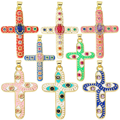 Exaggerated Simple Style Cross Copper Plating Inlay Pearl Zircon Gold Plated Charms