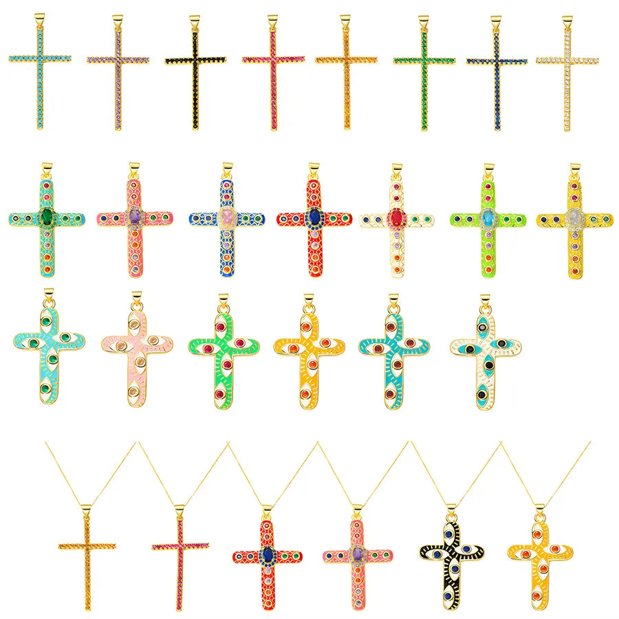 Exaggerated Simple Style Cross Copper Plating Inlay Pearl Zircon Gold Plated Charms