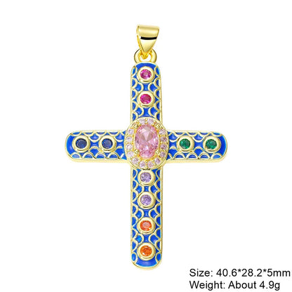 Exaggerated Simple Style Cross Copper Plating Inlay Pearl Zircon Gold Plated Charms