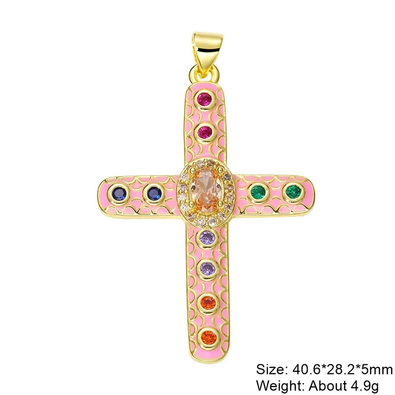 Exaggerated Simple Style Cross Copper Plating Inlay Pearl Zircon Gold Plated Charms