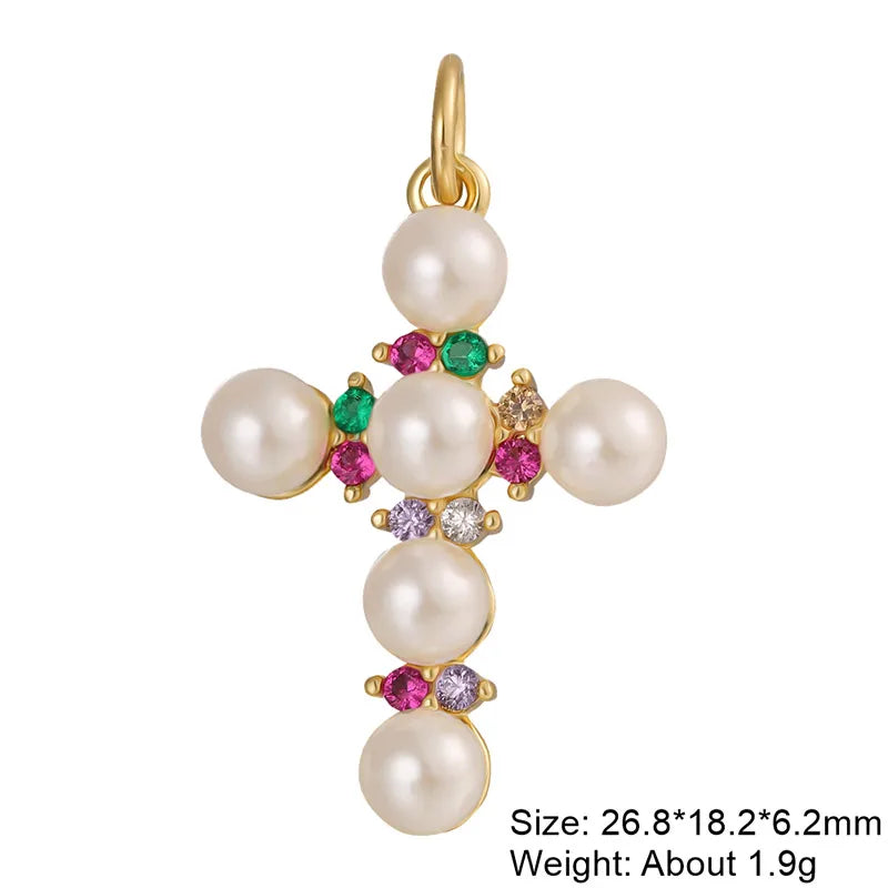 Exaggerated Simple Style Cross Copper Plating Inlay Pearl Zircon Gold Plated Charms