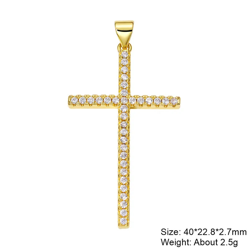 Exaggerated Simple Style Cross Copper Plating Inlay Pearl Zircon Gold Plated Charms