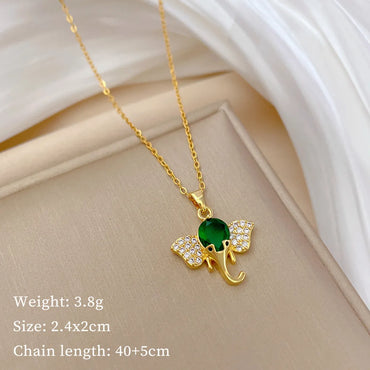 Exaggerated Simple Style Elephant Titanium Steel Copper Inlay Artificial Gemstones Pendant Necklace