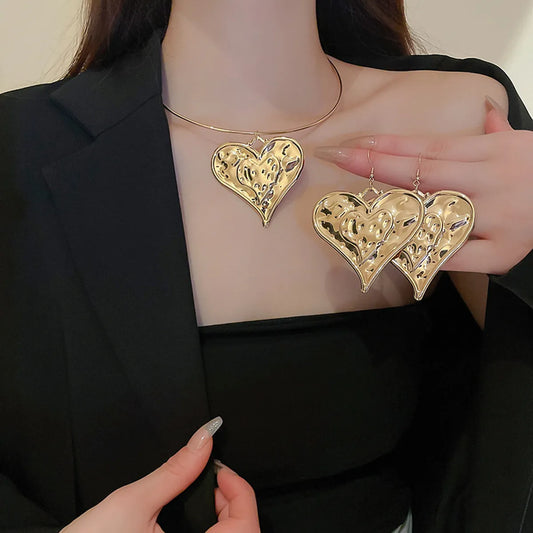 Exaggerated Simple Style Heart Shape Alloy Plating Women's Earrings Necklace