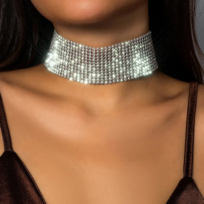 Exaggerated Simple Style Shiny Solid Color Rhinestone Aluminum Wholesale Choker