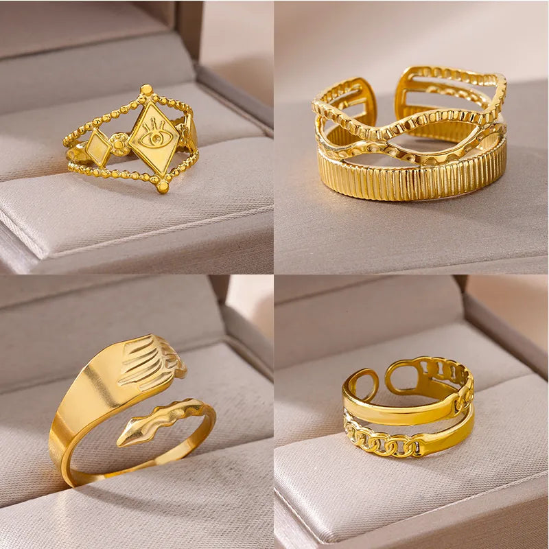 Wholesale Jewelry Exaggerated Simple Style Solid Color 304 Stainless Steel Plating Hollow Out Rings