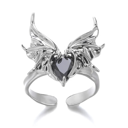 Exaggerated Simple Style Wings Stainless Steel Inlay Zircon Open Rings