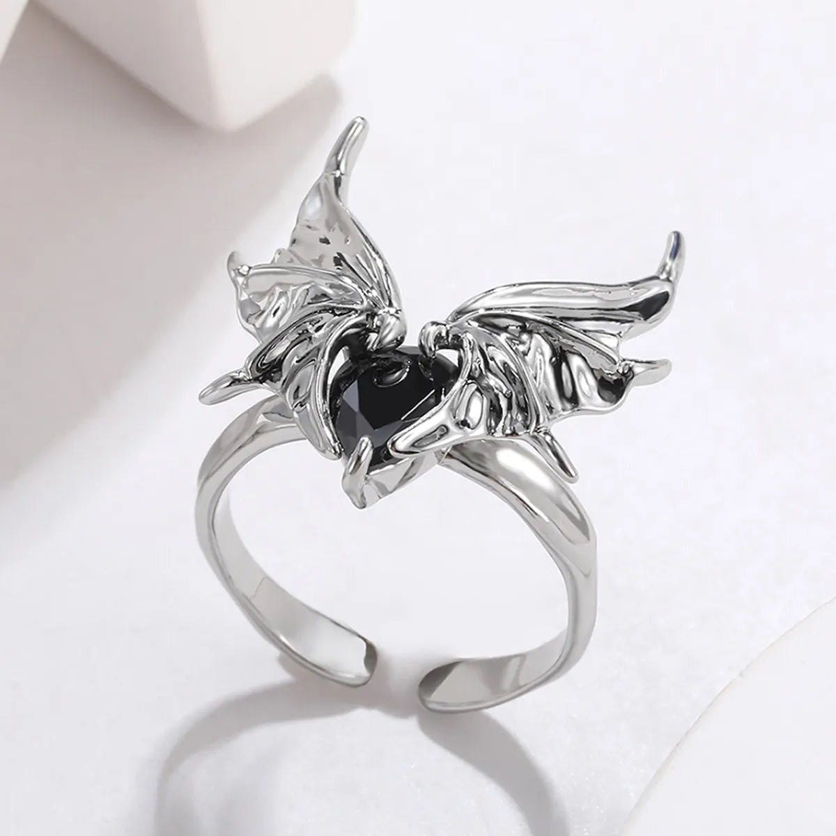 Exaggerated Simple Style Wings Stainless Steel Inlay Zircon Open Rings