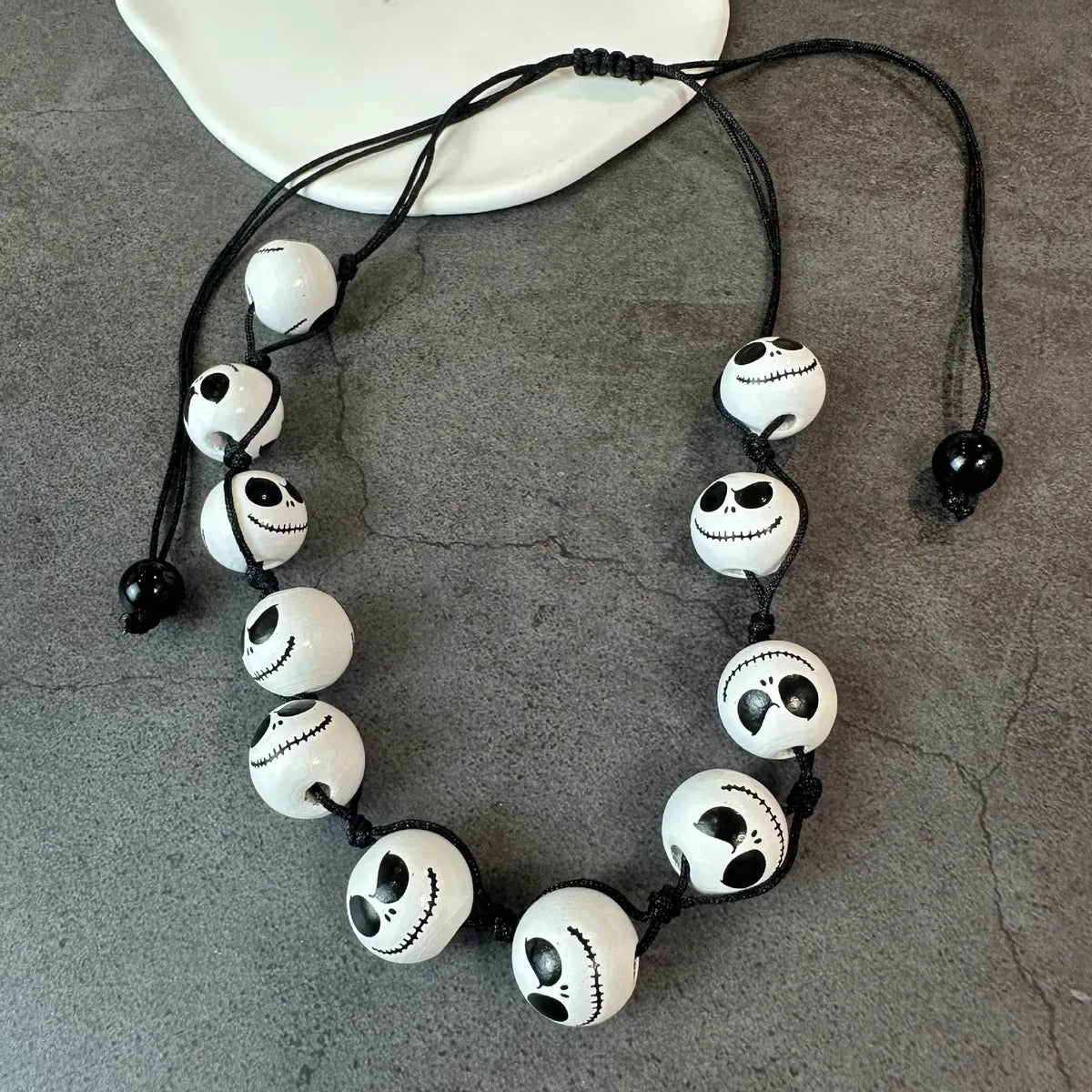 Exaggerated Skull Wood Beaded Halloween Unisex Bracelets Earrings Necklace