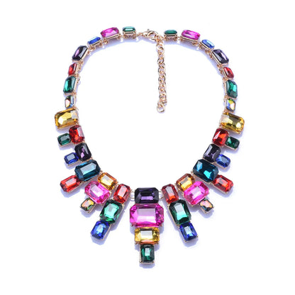 Exaggerated Square Alloy Inlay Glass Women'S Necklace