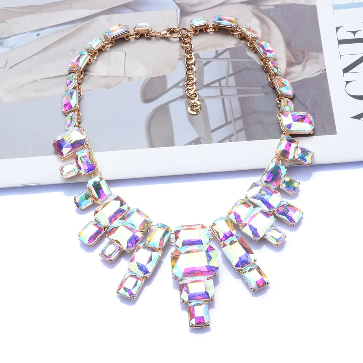 Exaggerated Square Alloy Inlay Glass Women'S Necklace