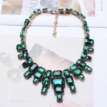 Exaggerated Square Alloy Inlay Glass Women'S Necklace