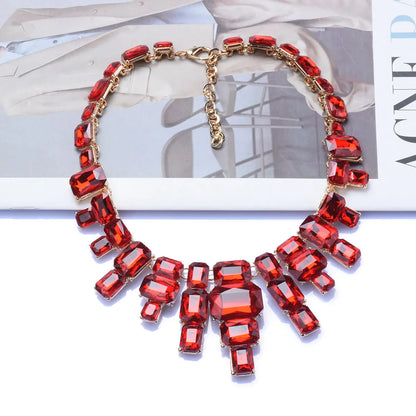 Exaggerated Square Alloy Inlay Glass Women'S Necklace