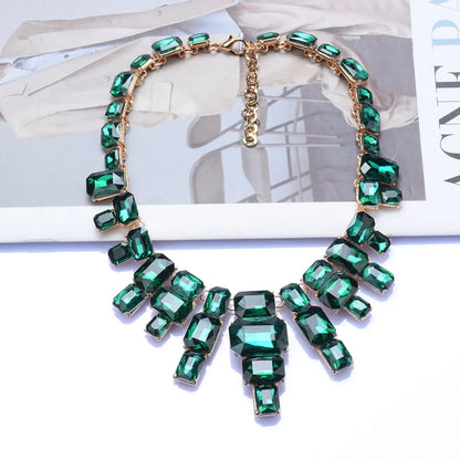 Exaggerated Square Alloy Inlay Glass Women'S Necklace