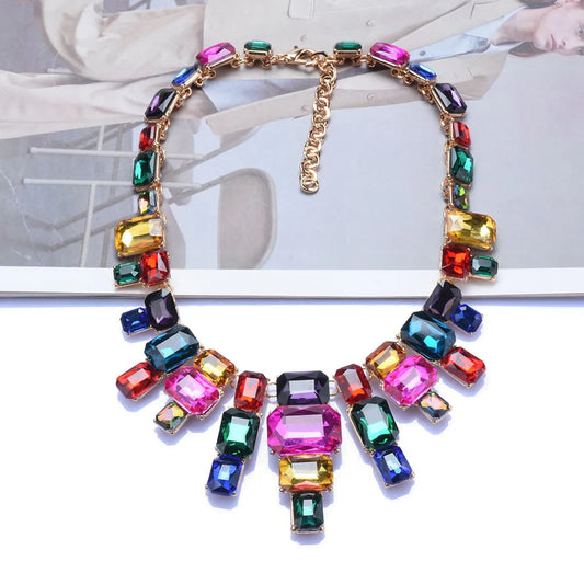 Exaggerated Square Alloy Inlay Glass Women'S Necklace