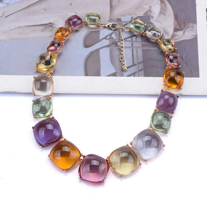 Exaggerated Square Alloy Inlay Resin Women's Necklace